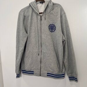 True Religion Gray Zip-Up Sweater with Blue Details